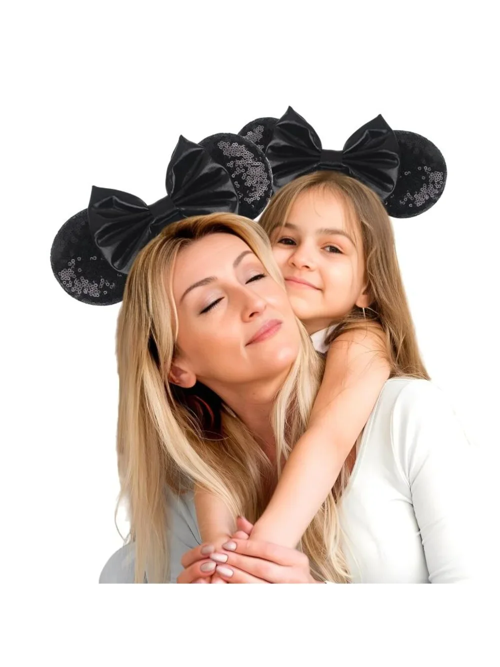 Women Black Polyester Sparkle Sequins Mickey Mouse Hair Bow Handmade Headband